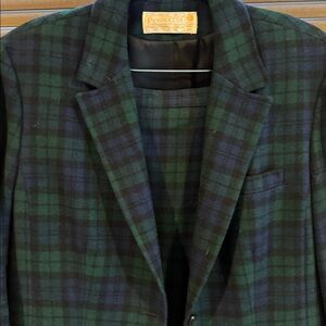 Pendleton Green and Blue Plaid Blazer Jacket and Matching pleated skirt